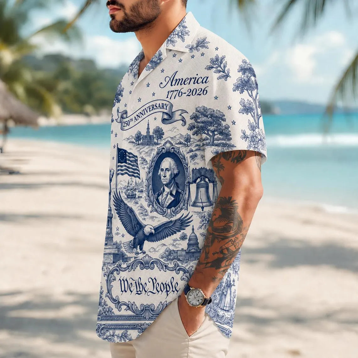 [FREESHIP] We The People 250th Anniversary Hawaii Shirt, America 1776–2026 Hawaiian Shirt, Vintage Patriotic Shirt, 250 Years of America Celebration