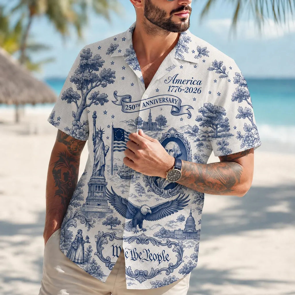 [FREESHIP] We The People 250th Anniversary Hawaii Shirt, America 1776–2026 Hawaiian Shirt, Vintage Patriotic Shirt, 250 Years of America Celebration