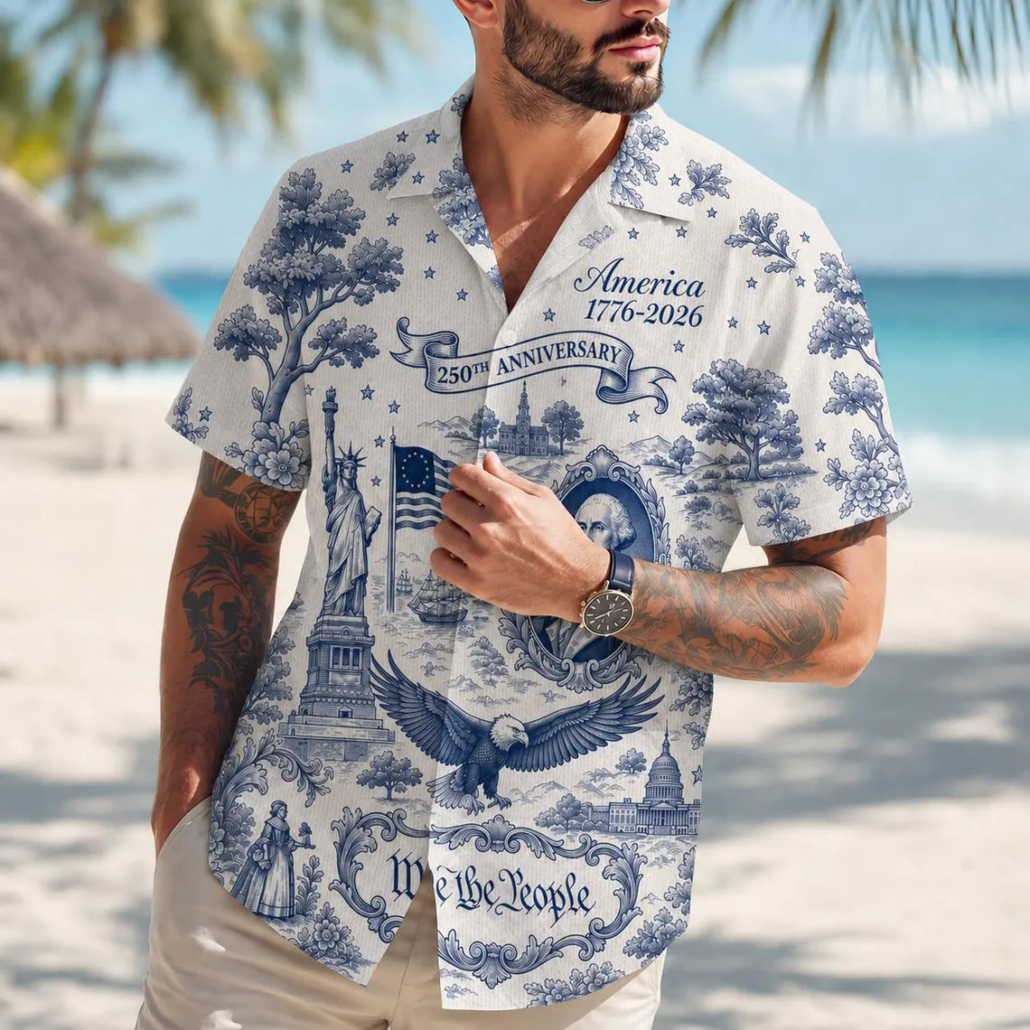 [FREESHIP] We The People 250th Anniversary Hawaii Shirt, America 1776–2026 Hawaiian Shirt, Vintage Patriotic Shirt, 250 Years of America Celebration