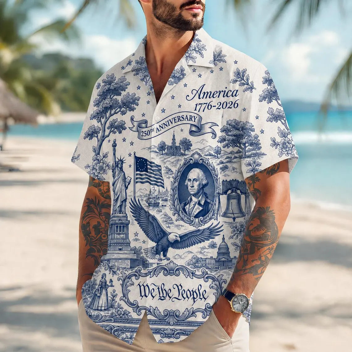 [FREESHIP] We The People 250th Anniversary Hawaii Shirt, America 1776–2026 Hawaiian Shirt, Vintage Patriotic Shirt, 250 Years of America Celebration