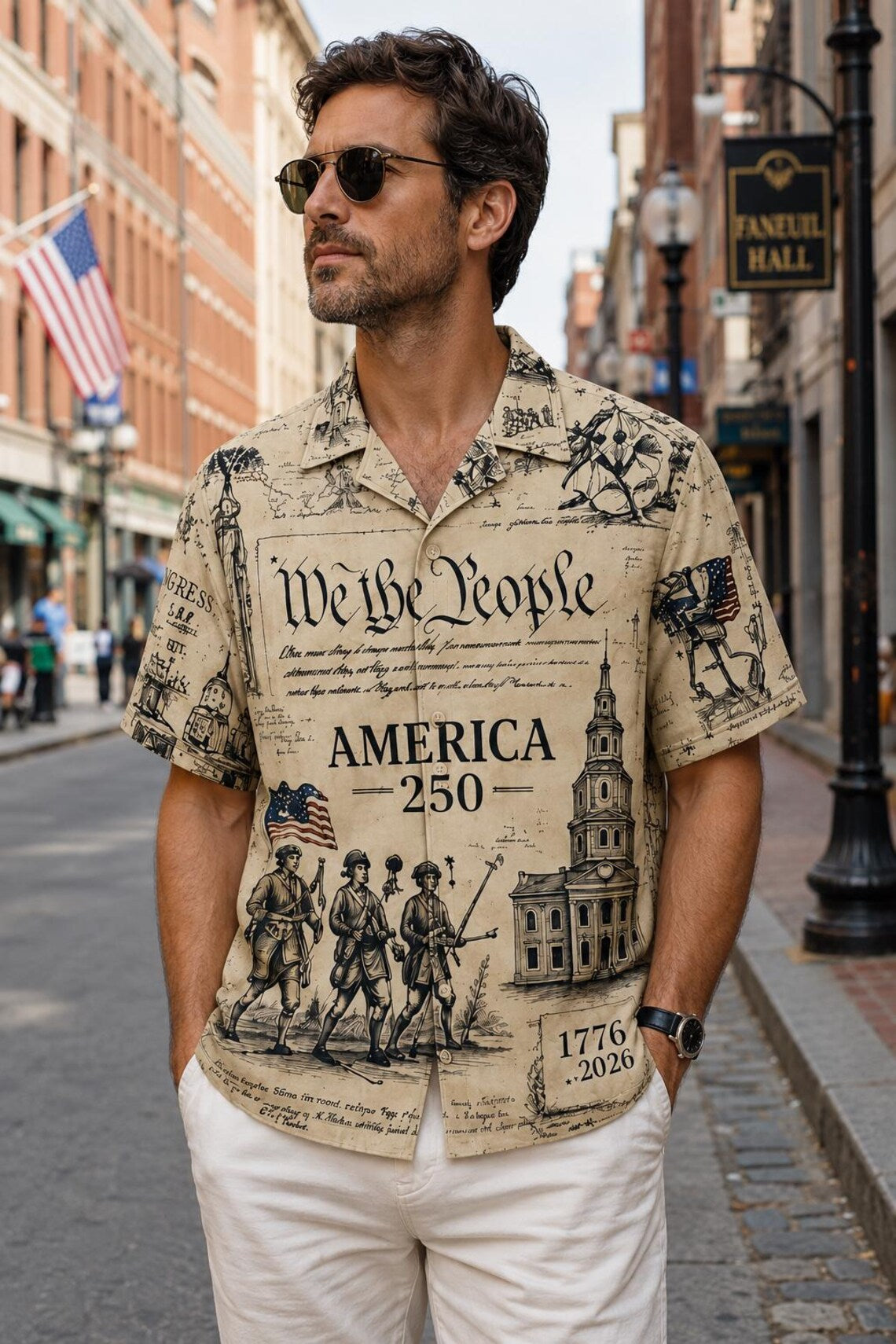 [FREESHIP] Vintage Newspaper America 250th Anniversary Hawaii Shirt, Patriotic 1776 2026 Button Up Shirt,We The People USA Independence Day Aloha Shirt