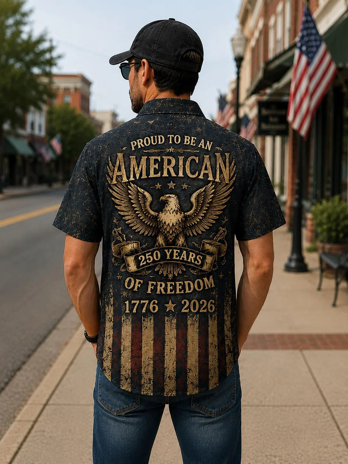 [FREESHIP] Vintage American Flag Hawaiian Shirt, 1776 Patriotic Button Up Shirt, Proud To Be An American USA 250th Years of Freedom Shirt, Gift For Him