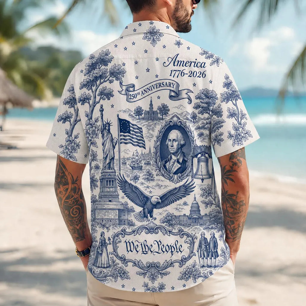 [FREESHIP] We The People 250th Anniversary Hawaii Shirt, America 1776–2026 Hawaiian Shirt, Vintage Patriotic Shirt, 250 Years of America Celebration