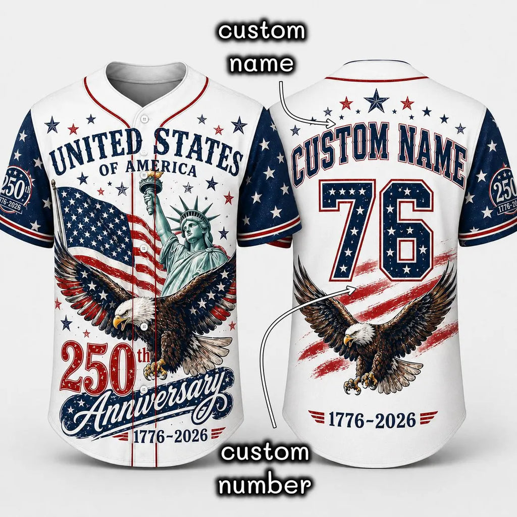 [FREESHIP] Custom USA 250th Anniversary Baseball Jersey, Personalized Name Number Patriotic Shirt, America 1776-2026, Gift For family
