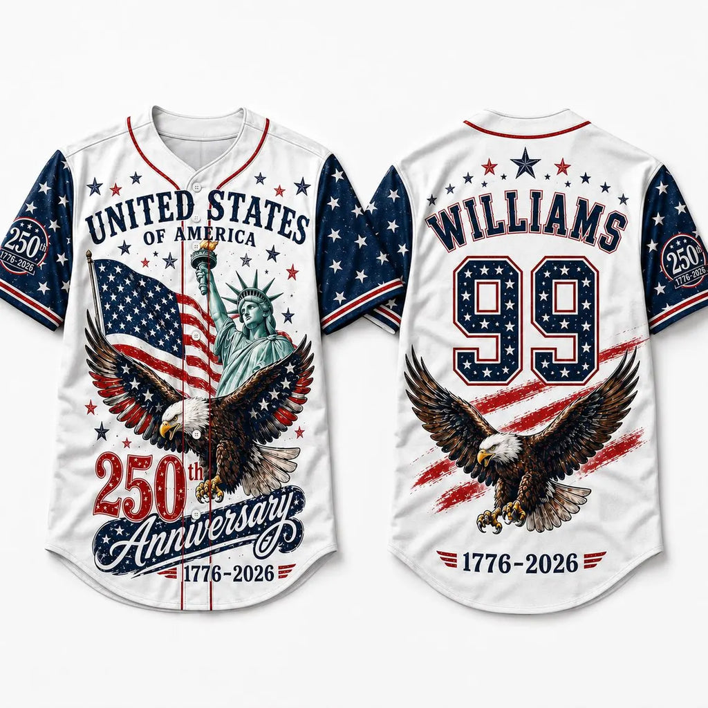 [FREESHIP] Custom USA 250th Anniversary Baseball Jersey, Personalized Name Number Patriotic Shirt, America 1776-2026, Gift For family