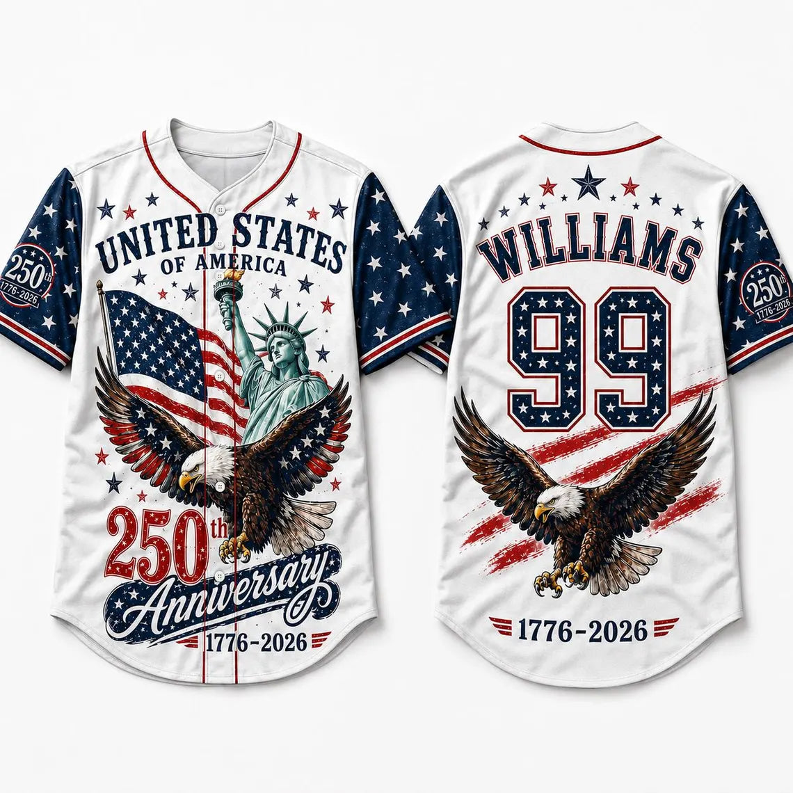 [FREESHIP] Custom USA 250th Anniversary Baseball Jersey, Personalized Name Number Patriotic Shirt, America 1776-2026, Gift For family