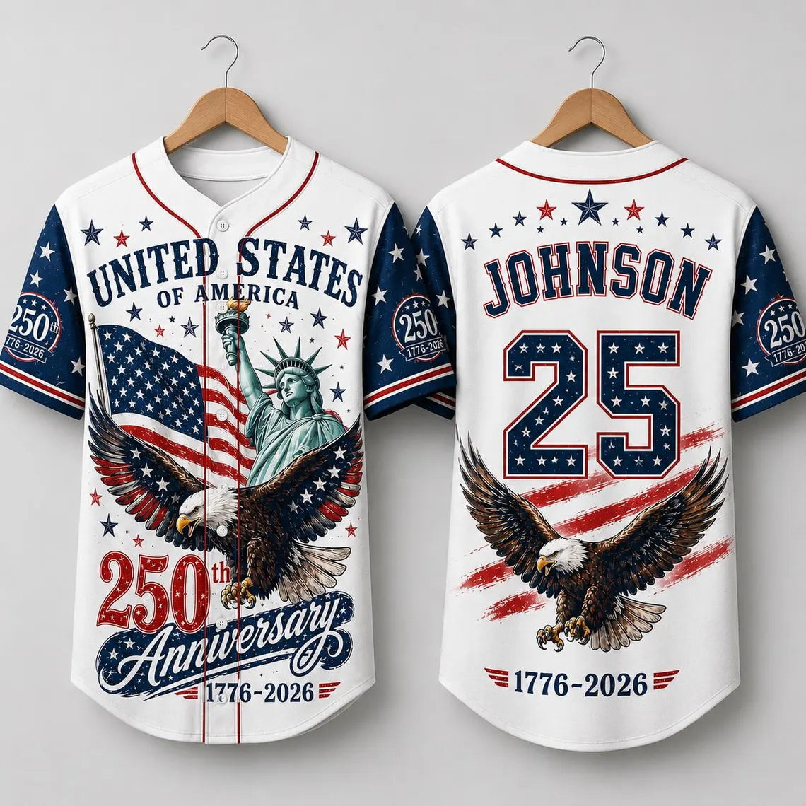 [FREESHIP] Custom USA 250th Anniversary Baseball Jersey, Personalized Name Number Patriotic Shirt, America 1776-2026, Gift For family
