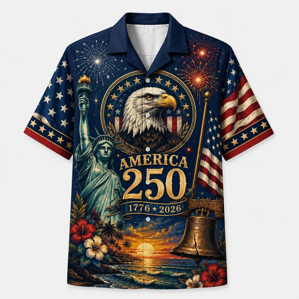 [FREESHIP] Custom 250th Hawaiian, Family Matching Patriotic Shirt,Custom Patrotic Shirt,Red White Blue 4th of July Top