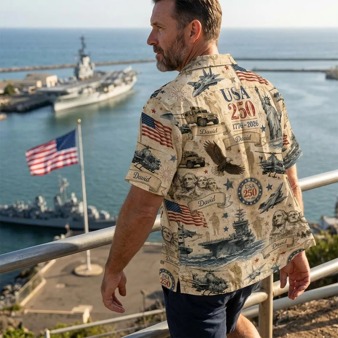[FREESHIP] Custom Name USA 250th Anniversary Hawaiian Shirt, Personalized Name Patriotic Button Shirt, USA 1776-2026 Freedom Gift