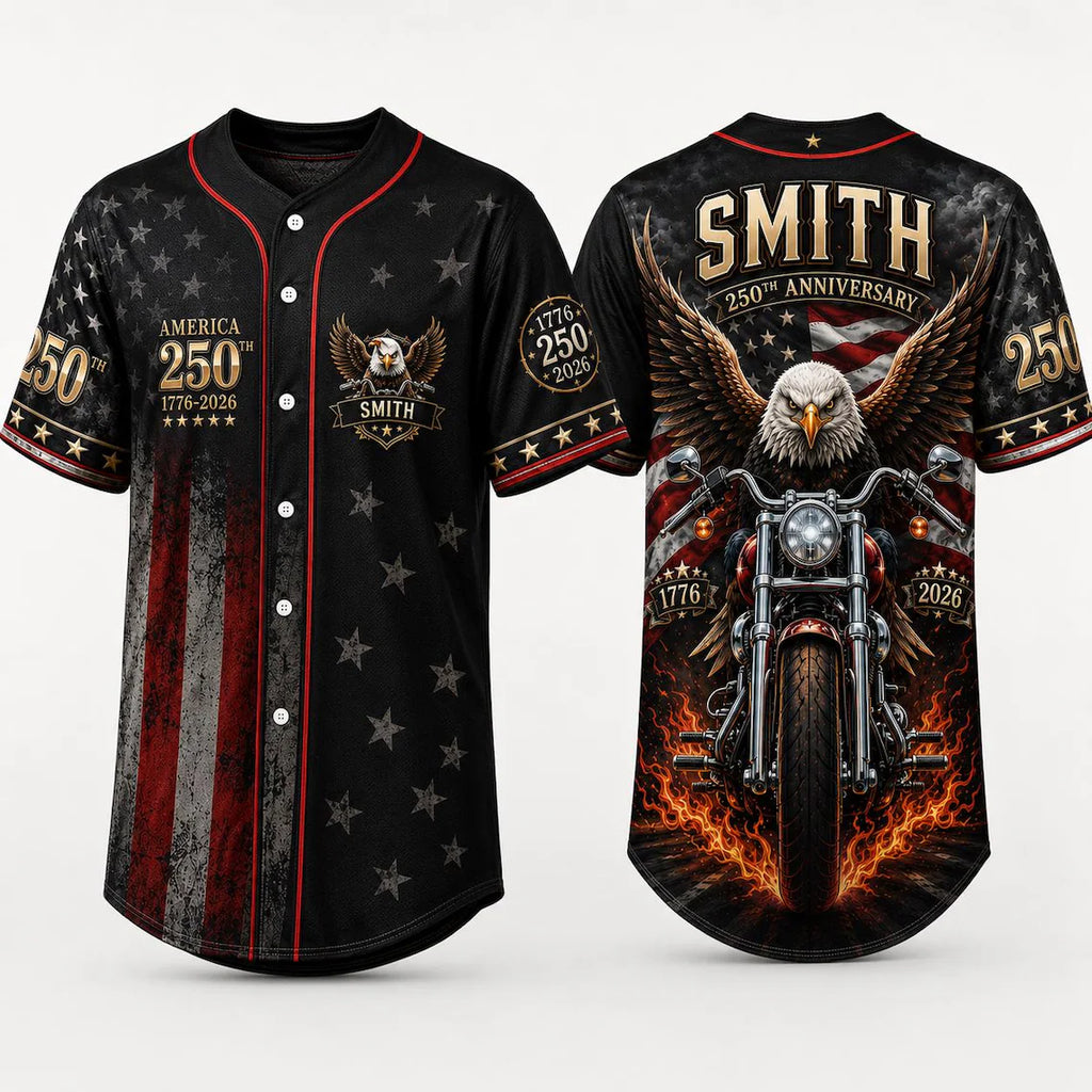 [FREESHIP] Personalized Patriotic Baseball Jersey, USA 250th Anniversary, Custom Name Matching, 1776–2026, 4th of July Outfit