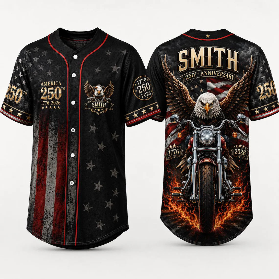 [FREESHIP] Personalized Patriotic Baseball Jersey, USA 250th Anniversary, Custom Name Matching, 1776–2026, 4th of July Outfit