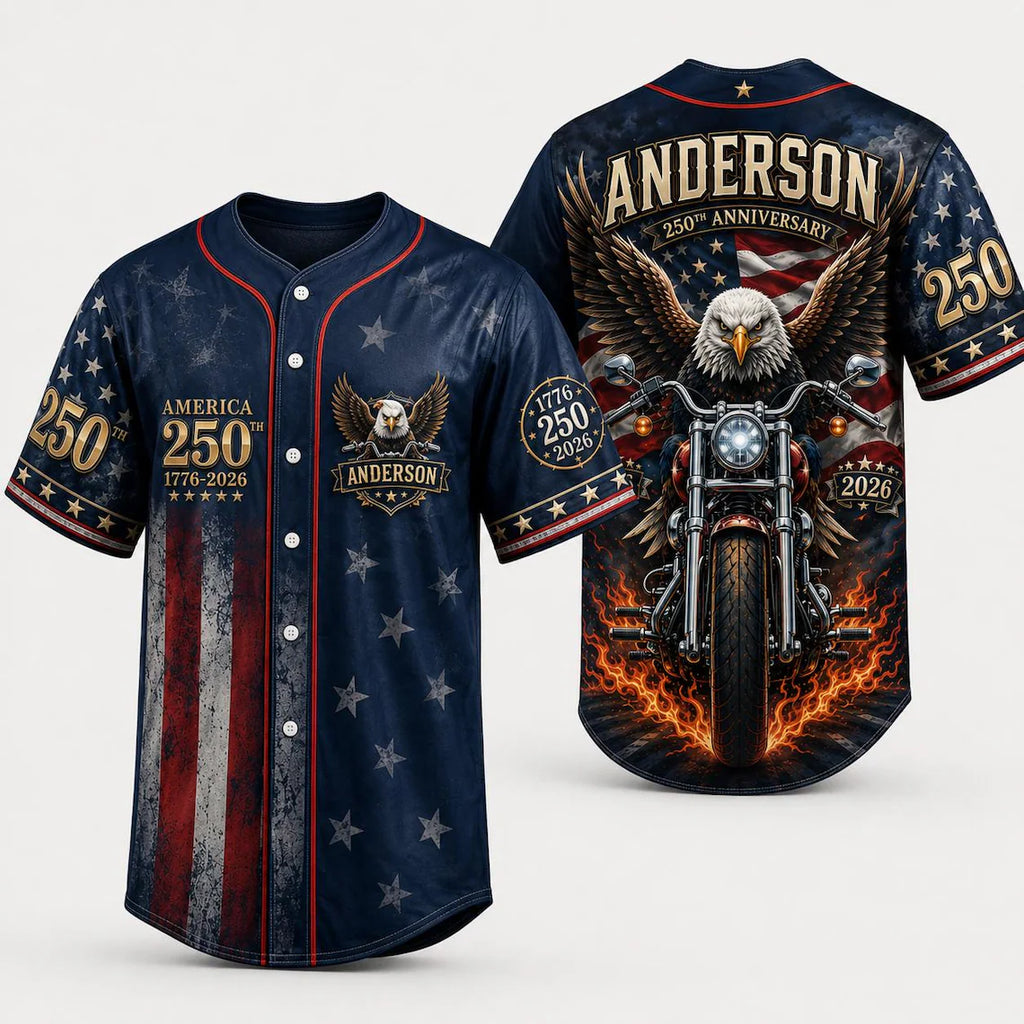 [FREESHIP] Personalized Patriotic Baseball Jersey, USA 250th Anniversary, Custom Name Matching, 1776–2026, 4th of July Outfit