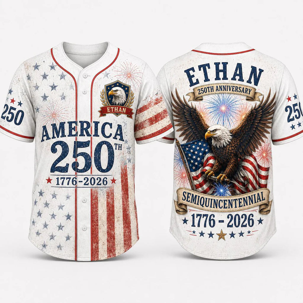 [FREESHIP] Custom Name America 250th Baseball Jersey, Father Son Matching Patriotic Shirt, USA 1776 2026 Semiquincentennial Gift