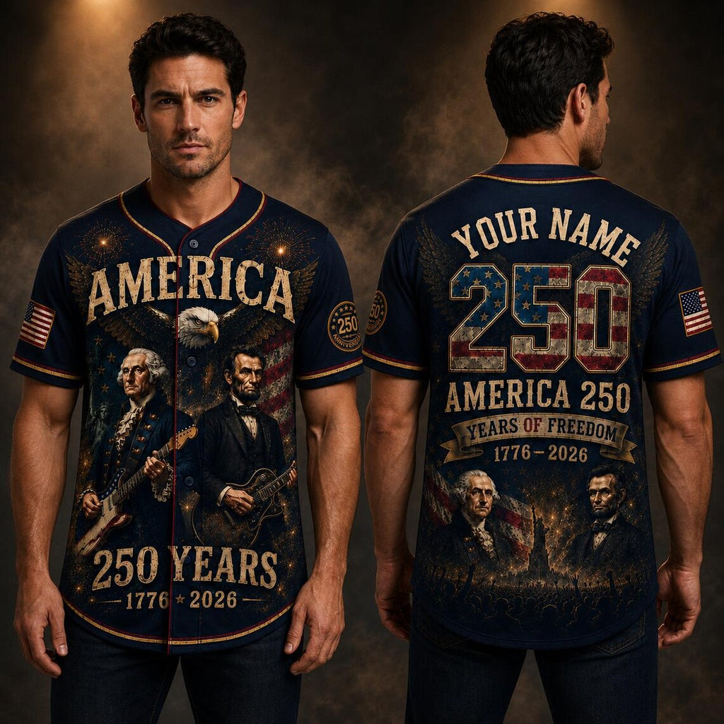 [FREESHIP] George Washington Lincoln Guitar Jersey, America 250th Baseball Jersey, Patriotic Custom Name Shirt, 1776 2026 USA Jersey