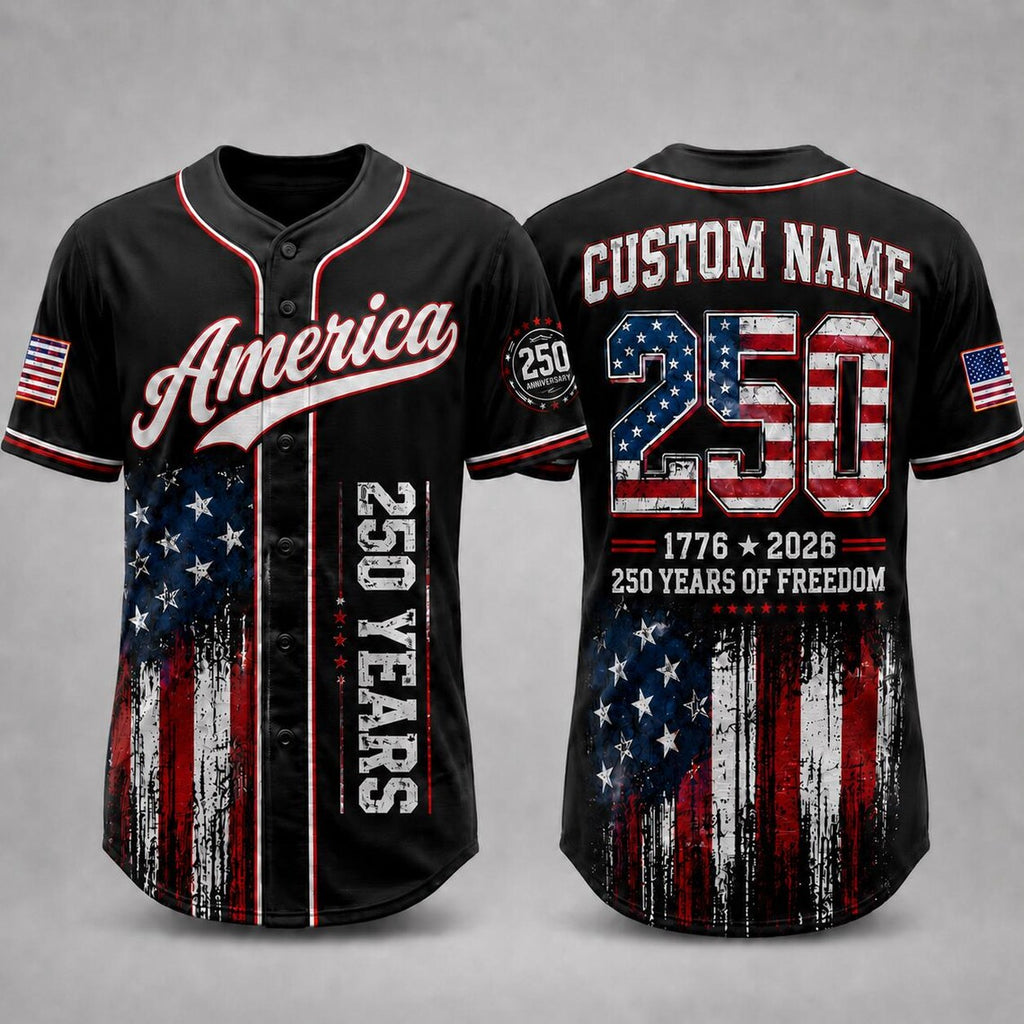 [FREESHIP] America 250th Anniversary Baseball Jersey, Personalized USA Baseball Jersey, 1776 2026 Patriotic Freedom Shirt, July 4th Gift For Family