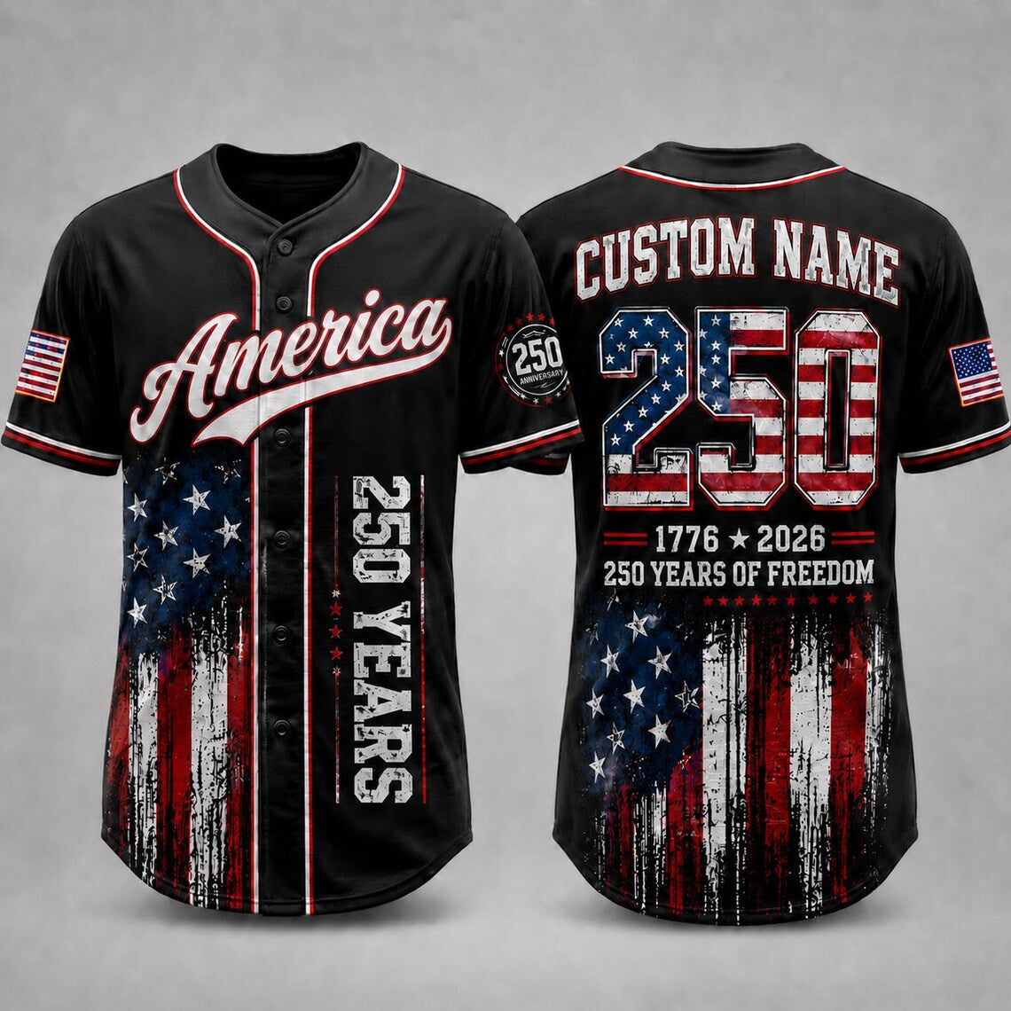 [FREESHIP] America 250th Anniversary Baseball Jersey, Personalized USA Baseball Jersey, 1776 2026 Patriotic Freedom Shirt, July 4th Gift For Family
