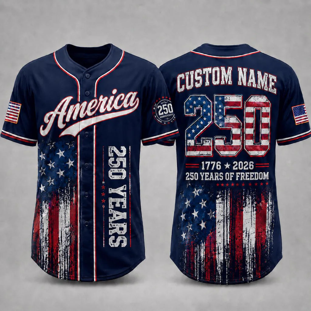 [FREESHIP] America 250th Anniversary Baseball Jersey, Personalized USA Baseball Jersey, 1776 2026 Patriotic Freedom Shirt, July 4th Gift For Family