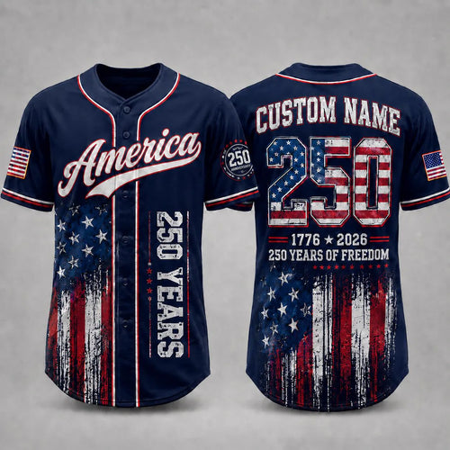 [FREESHIP] America 250th Anniversary Baseball Jersey, Personalized USA Baseball Jersey, 1776 2026 Patriotic Freedom Shirt, July 4th Gift For Family