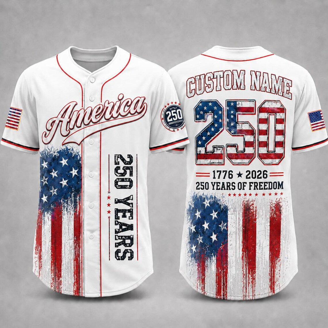 [FREESHIP] America 250th Anniversary Baseball Jersey, Personalized USA Baseball Jersey, 1776 2026 Patriotic Freedom Shirt, July 4th Gift For Family
