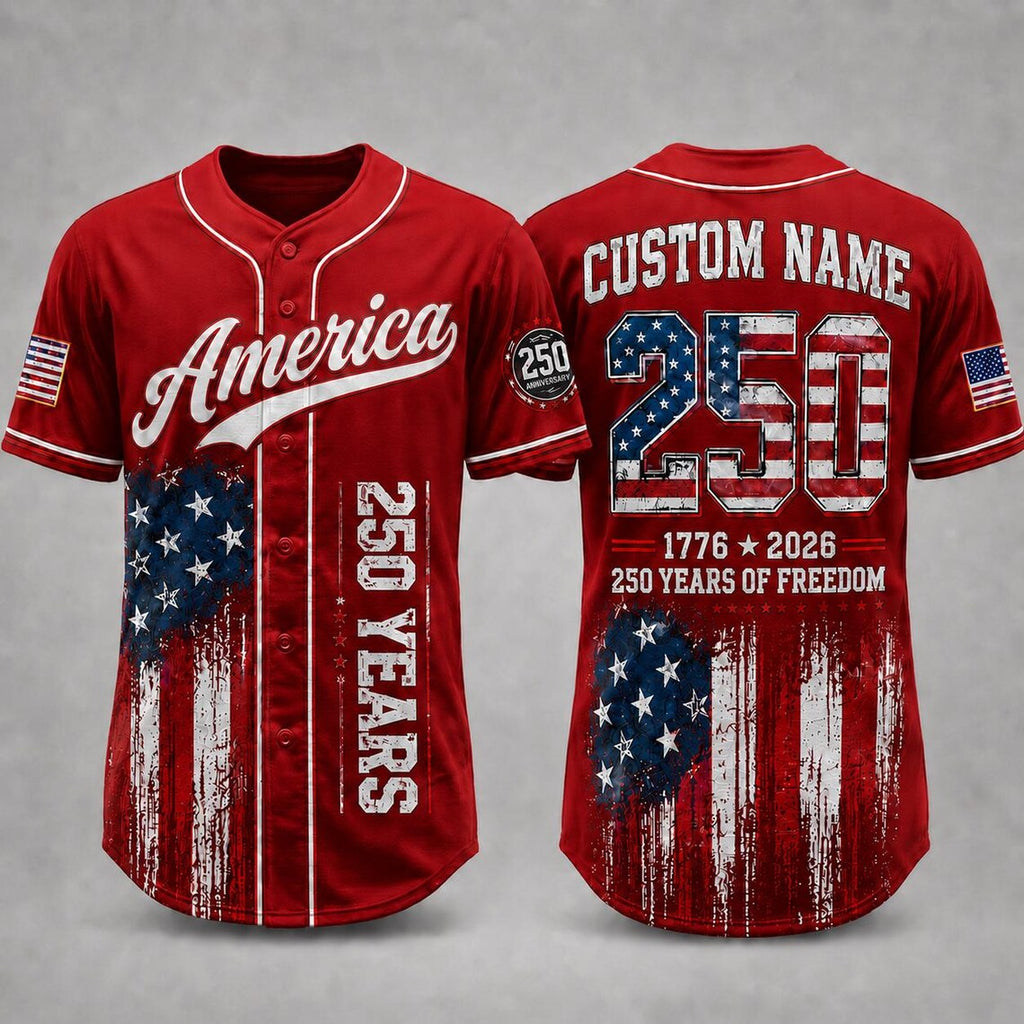 [FREESHIP] America 250th Anniversary Baseball Jersey, Personalized USA Baseball Jersey, 1776 2026 Patriotic Freedom Shirt, July 4th Gift For Family