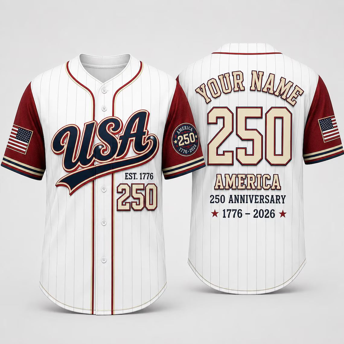 [FREESHIP] USA 250th Anniversary Baseball Jersey, Personalized USA 250 Shirt, America 1776-2026 Shirt, Patriotic Baseball Jersey, Independence Day Gift