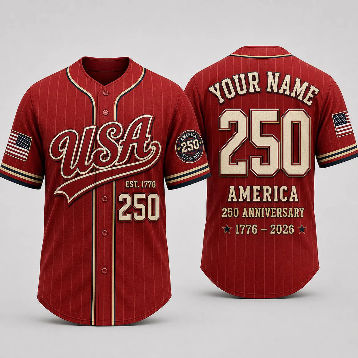[FREESHIP] USA 250th Anniversary Baseball Jersey, Personalized USA 250 Shirt, America 1776-2026 Shirt, Patriotic Baseball Jersey, Independence Day Gift