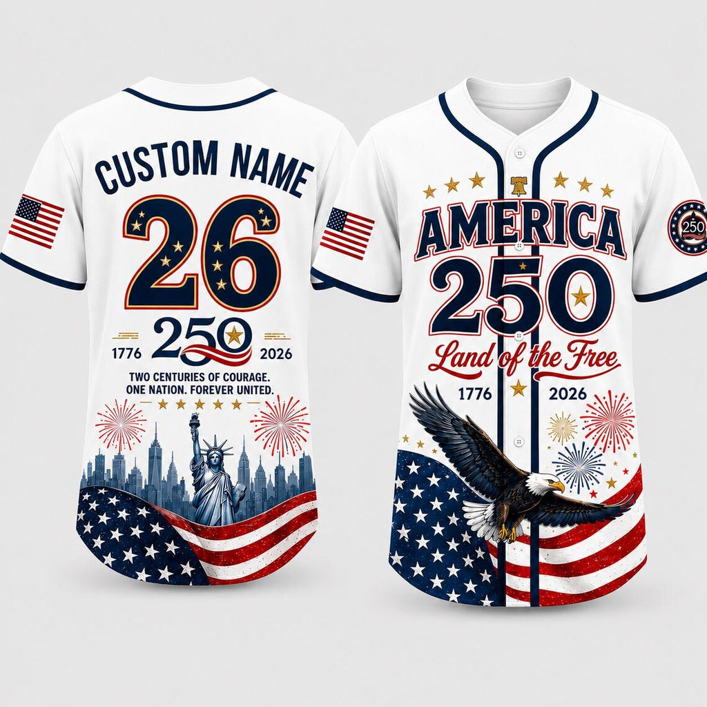[FREESHIP] Personalized USA 250th Anniversary Baseball Jersey, Custom Patriotic America 2026 Shirt, Fourth of July Gift Tee, 4th Of July US Gift