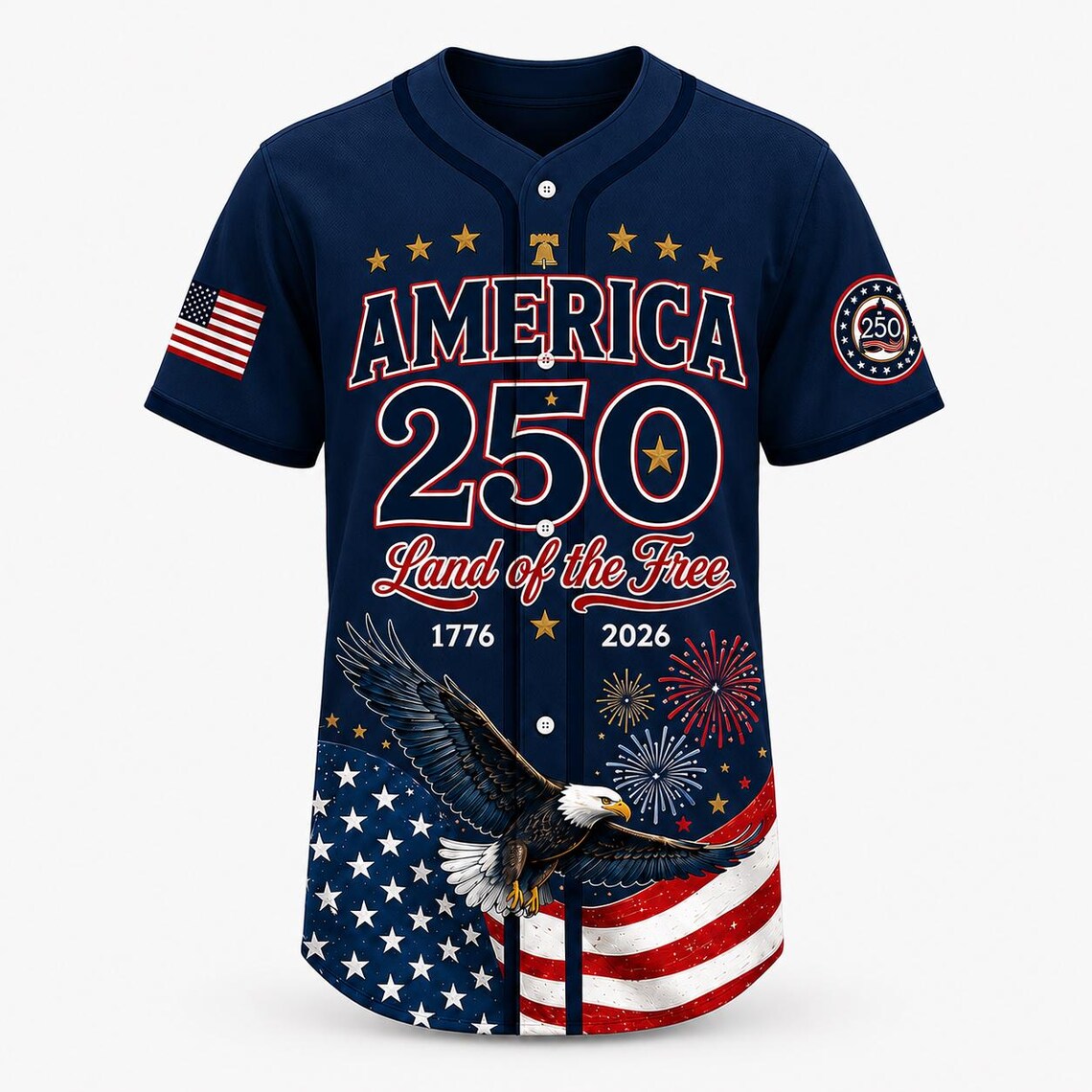 [FREESHIP] Personalized USA 250th Anniversary Baseball Jersey, Custom Patriotic America 2026 Shirt, Fourth of July Gift Tee, 4th Of July US Gift