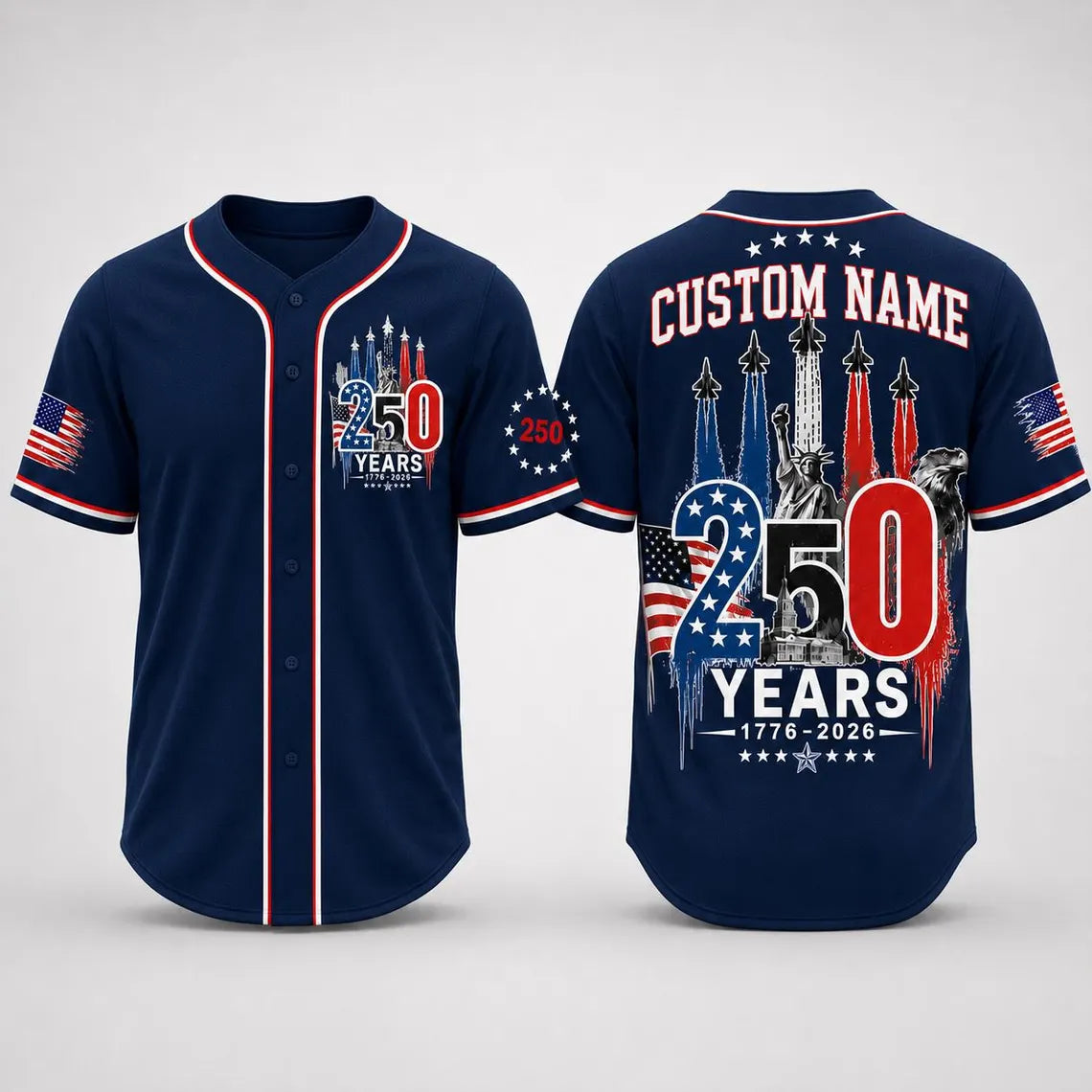 [FREESHIP] Custom USA 250th Anniversary Baseball Jersey, Personalized 1776-2026 America 250 Years Shirt, Patriotic 4th of July Jersey Gift