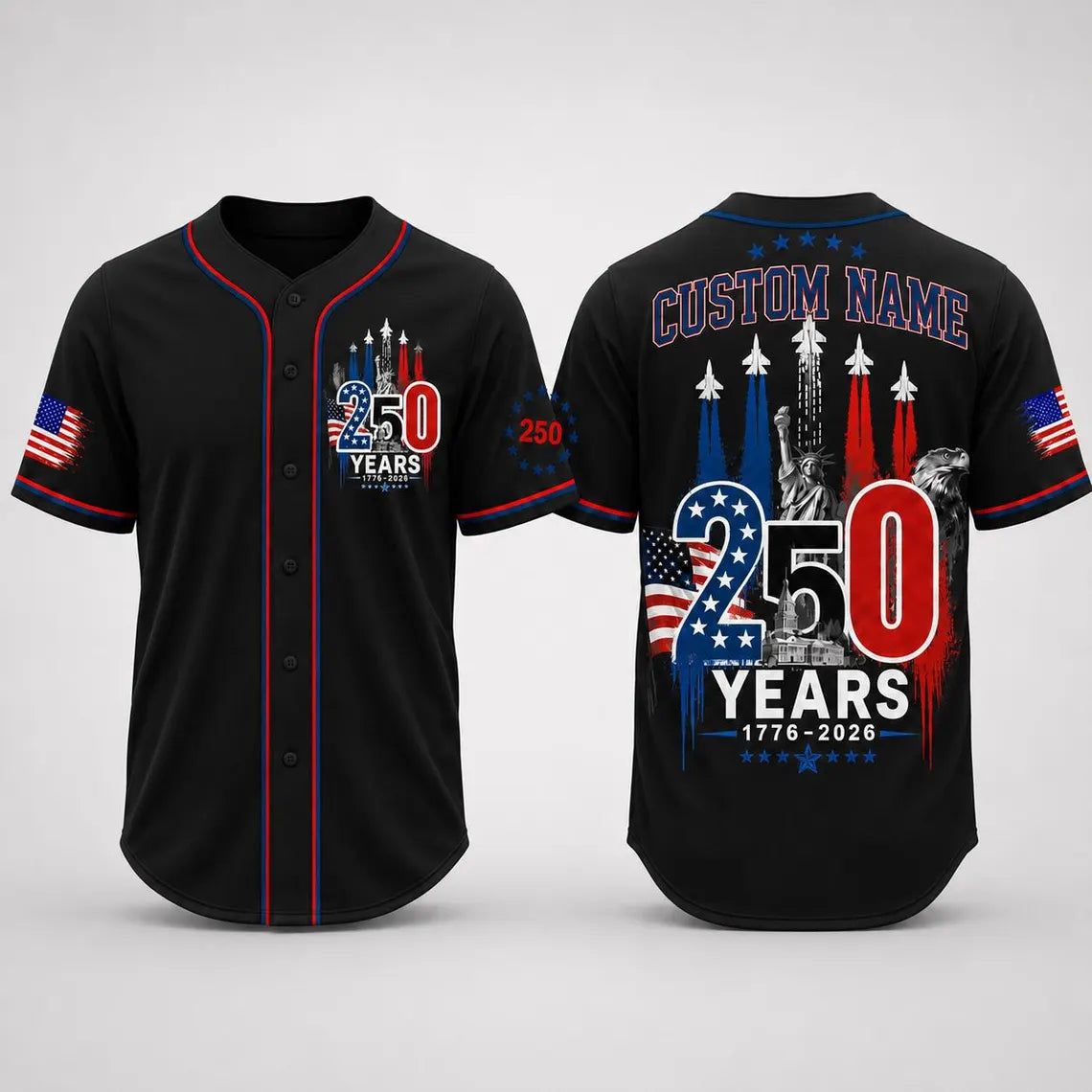 [FREESHIP] Custom USA 250th Anniversary Baseball Jersey, Personalized 1776-2026 America 250 Years Shirt, Patriotic 4th of July Jersey Gift