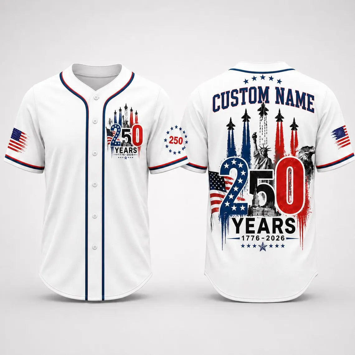 [FREESHIP] Custom USA 250th Anniversary Baseball Jersey, Personalized 1776-2026 America 250 Years Shirt, Patriotic 4th of July Jersey Gift