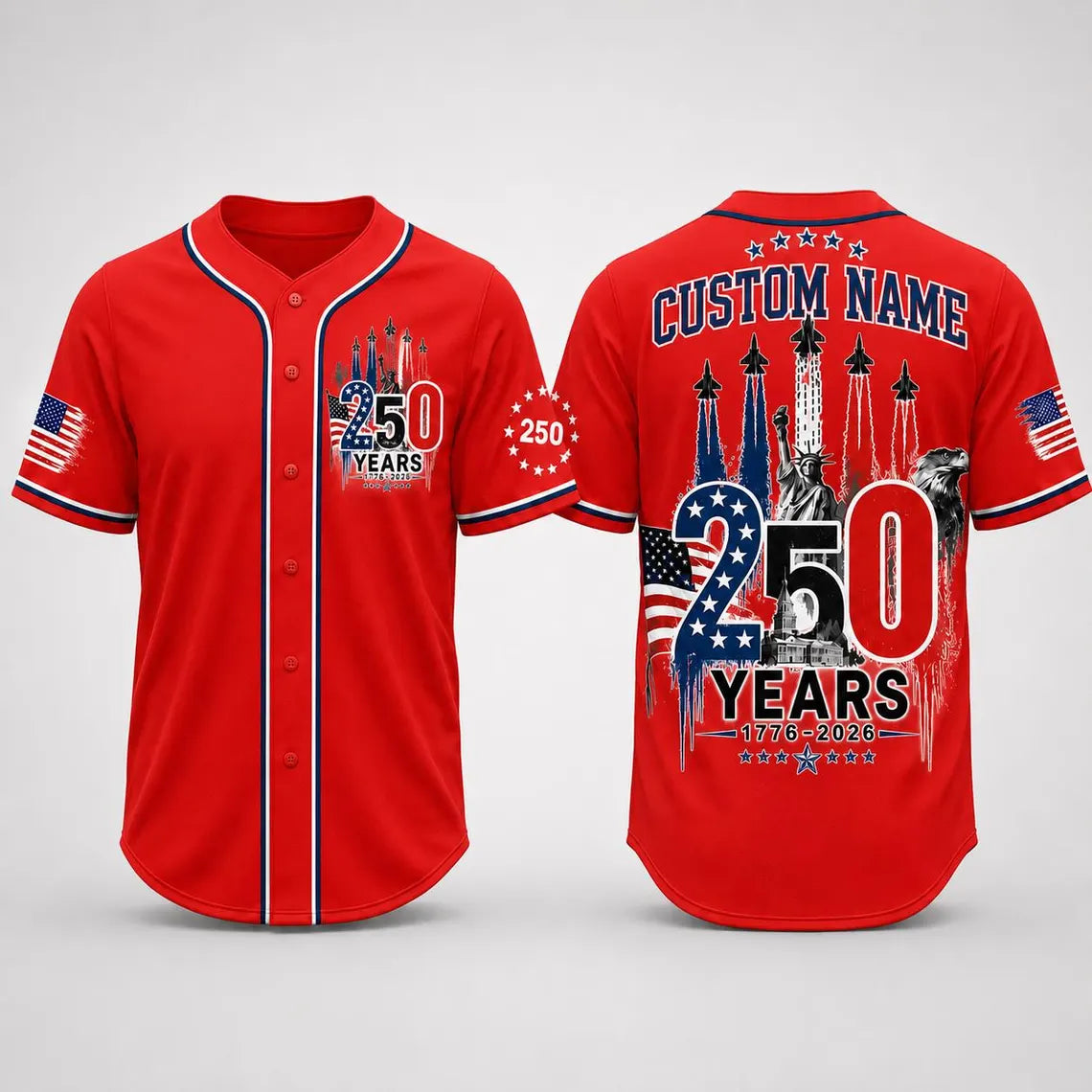 [FREESHIP] Custom USA 250th Anniversary Baseball Jersey, Personalized 1776-2026 America 250 Years Shirt, Patriotic 4th of July Jersey Gift