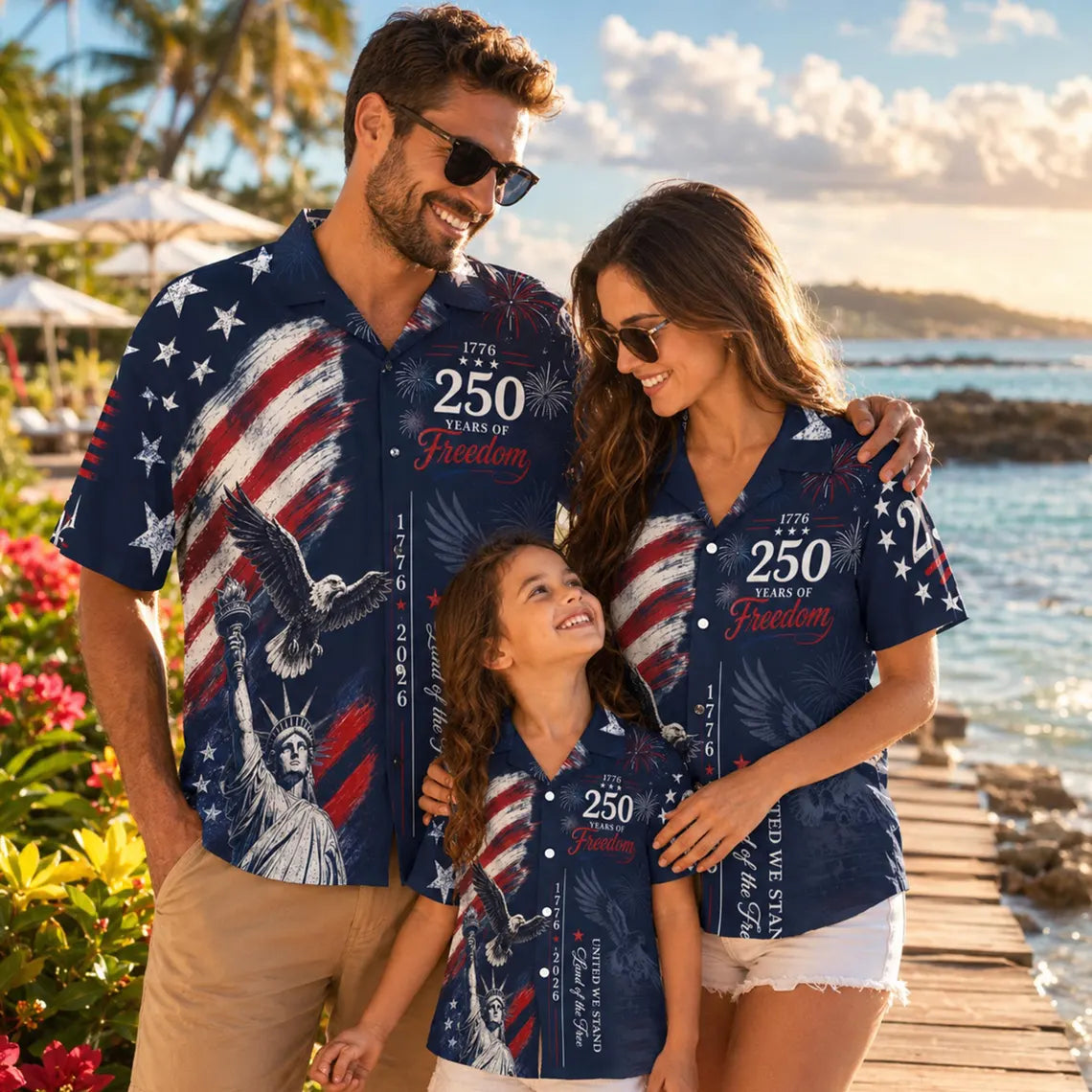 [FREESHIP] USA 250th Anniversary Mens Hawaiian Shirt, Retro American Flag Button Down, Patriotic 1776-2026 Independence Day Apparel
