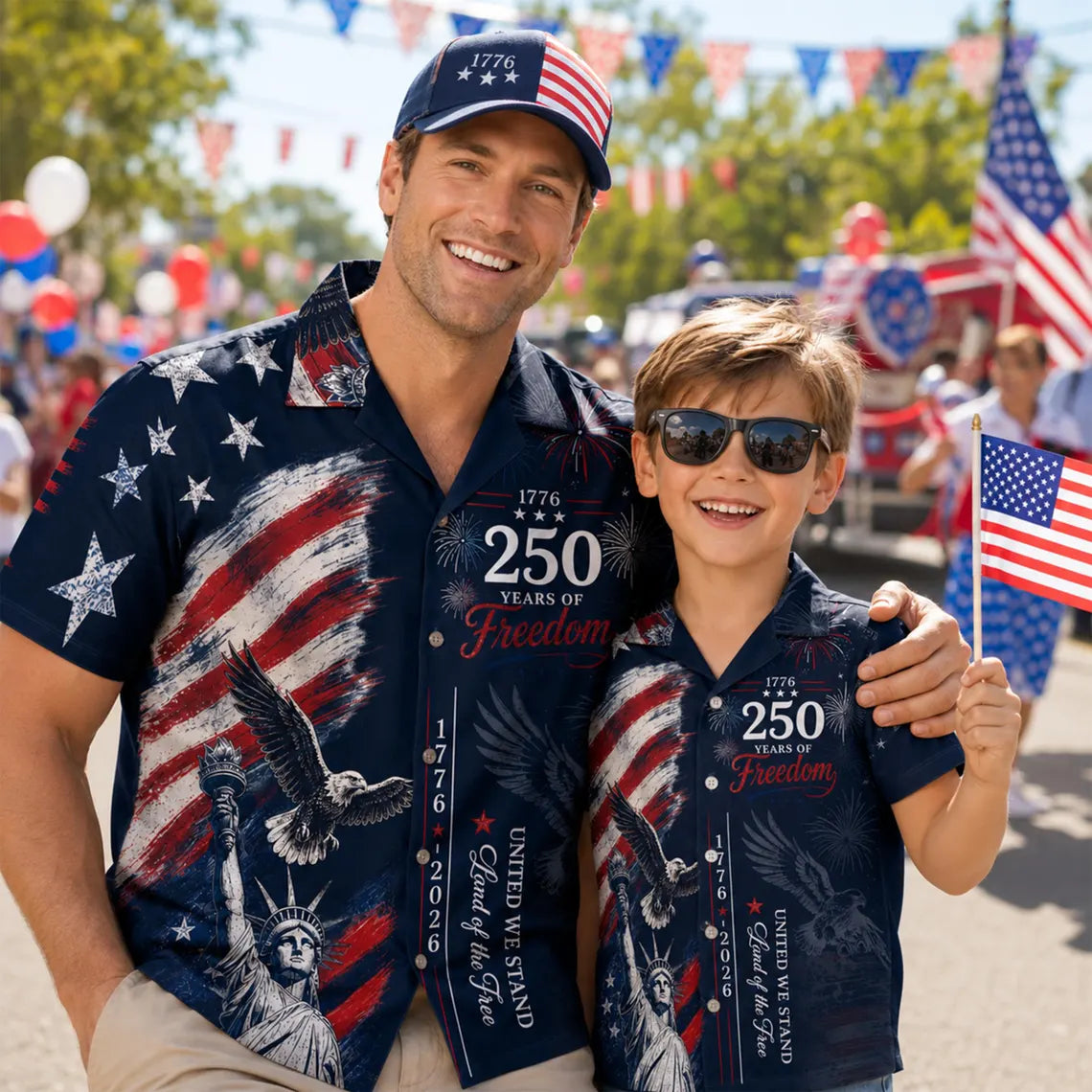 [FREESHIP] USA 250th Anniversary Mens Hawaiian Shirt, Retro American Flag Button Down, Patriotic 1776-2026 Independence Day Apparel
