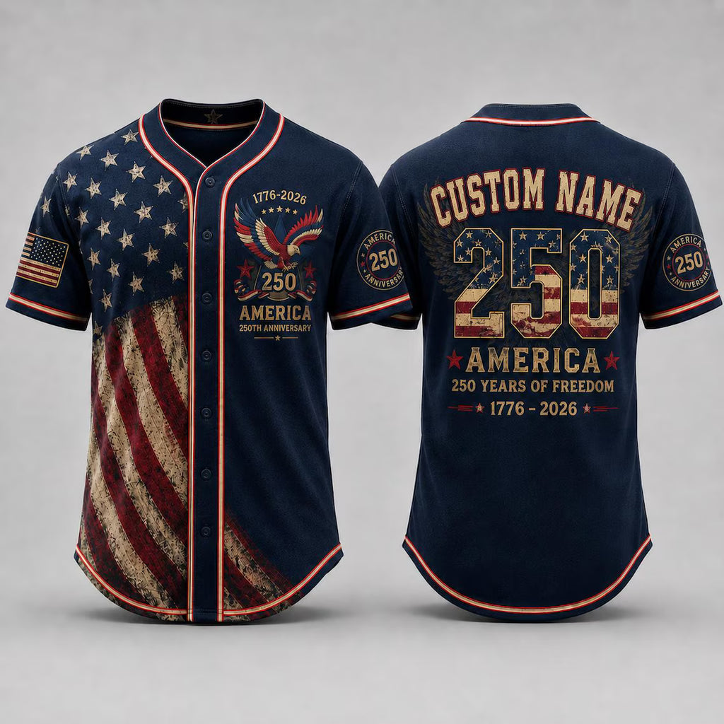 [FREESHIP] America 250th Anniversary Baseball Jersey, Custom Name USA Jersey, 1776 2026 Patriotic Shirt, 4th of July Gift, Freedom Jersey