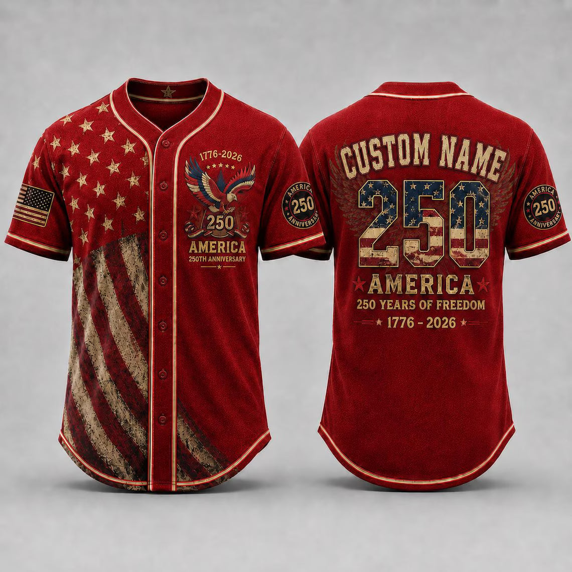 [FREESHIP] America 250th Anniversary Baseball Jersey, Custom Name USA Jersey, 1776 2026 Patriotic Shirt, 4th of July Gift, Freedom Jersey