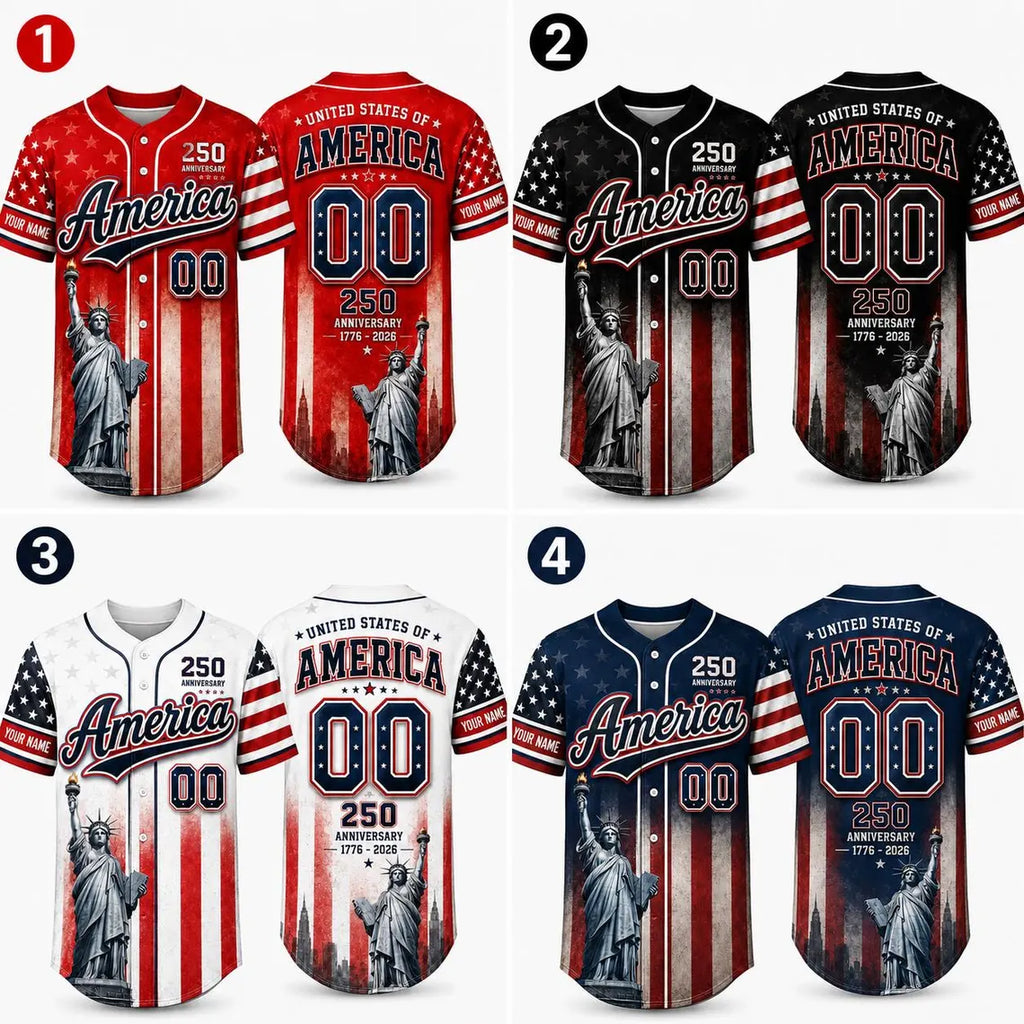 [FREESHIP] America 250 Baseball Jersey, Custom Name Patriotic Jersey, USA 1776 2026 Anniversary Shirt, Statue of Liberty American Flag Jersey Gift