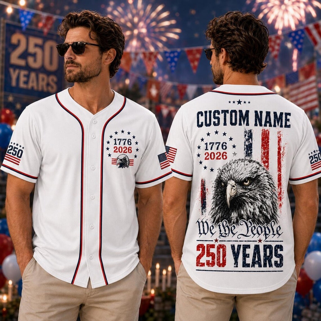 [FREESHIP] Custom 250th Anniversary Baseball Jersey, Semiquincentennial Shirt, Patriotic Eagle 1776 2026 Men Jersey, 4th of July United States Tee