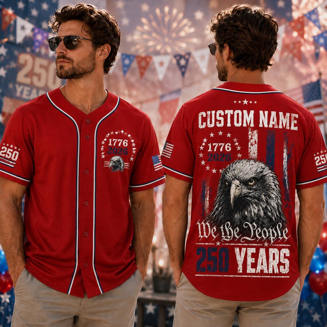 [FREESHIP] Custom 250th Anniversary Baseball Jersey, Semiquincentennial Shirt, Patriotic Eagle 1776 2026 Men Jersey, 4th of July United States Tee