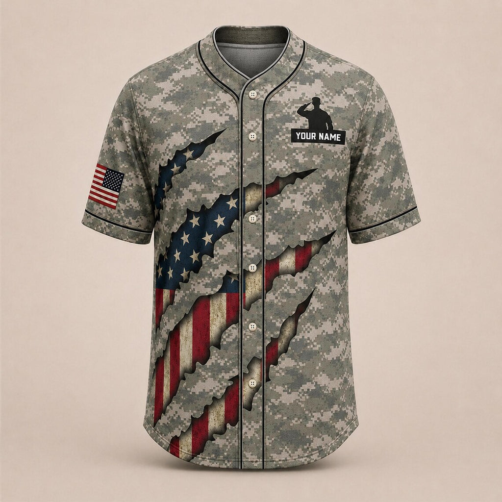 [FREESHIP] Personalized Veteran Jersey, U.S. Flag Military Camo Shirt, 4th Of July Jersey, Proud To Be Veteran Shirt, 250th Anniversary Shirt