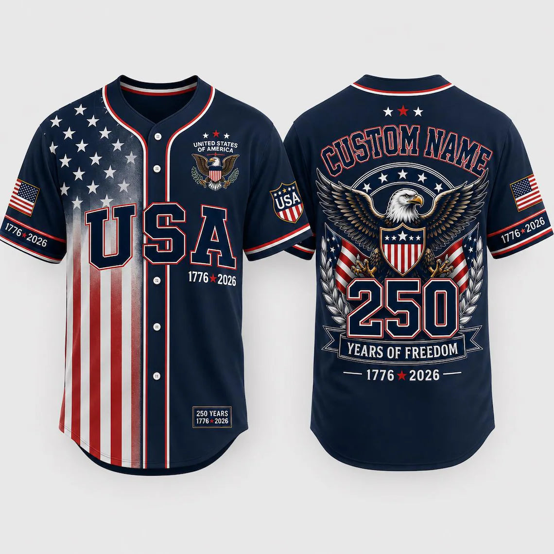 [FREESHIP] America 250th Anniversary Baseball Jersey, Custom Name USA Jersey, 1776 2026 Eagles Shirt, 4th of July Gift, Freedom Jersey