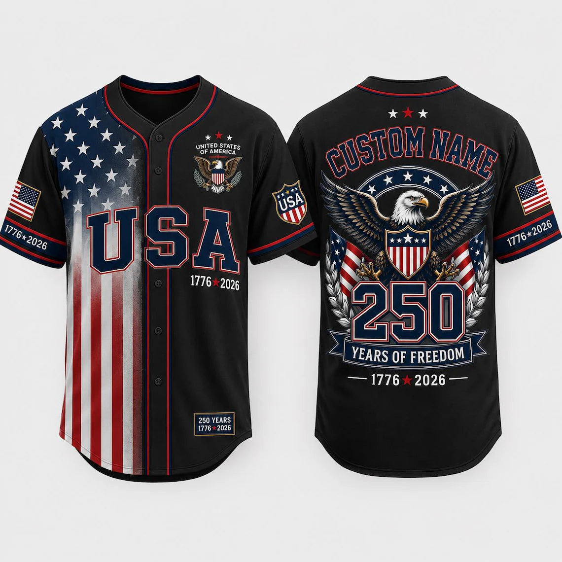 [FREESHIP] America 250th Anniversary Baseball Jersey, Custom Name USA Jersey, 1776 2026 Eagles Shirt, 4th of July Gift, Freedom Jersey