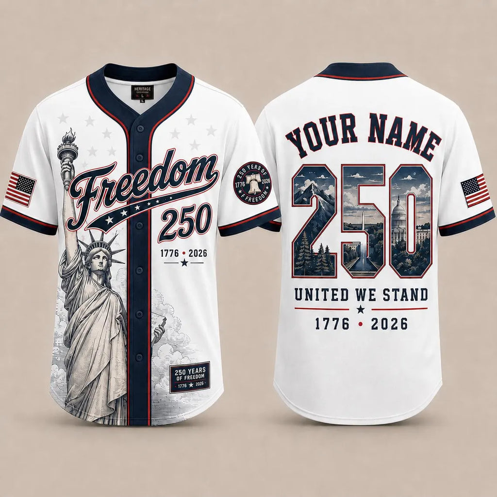 [FREESHIP] 250th Anniversary Printed Jersey Shirt, America 1776 2026 Baseball Jersey, Patriotic 4th of July Shirt, USA Freedom, Independence Day Outfit