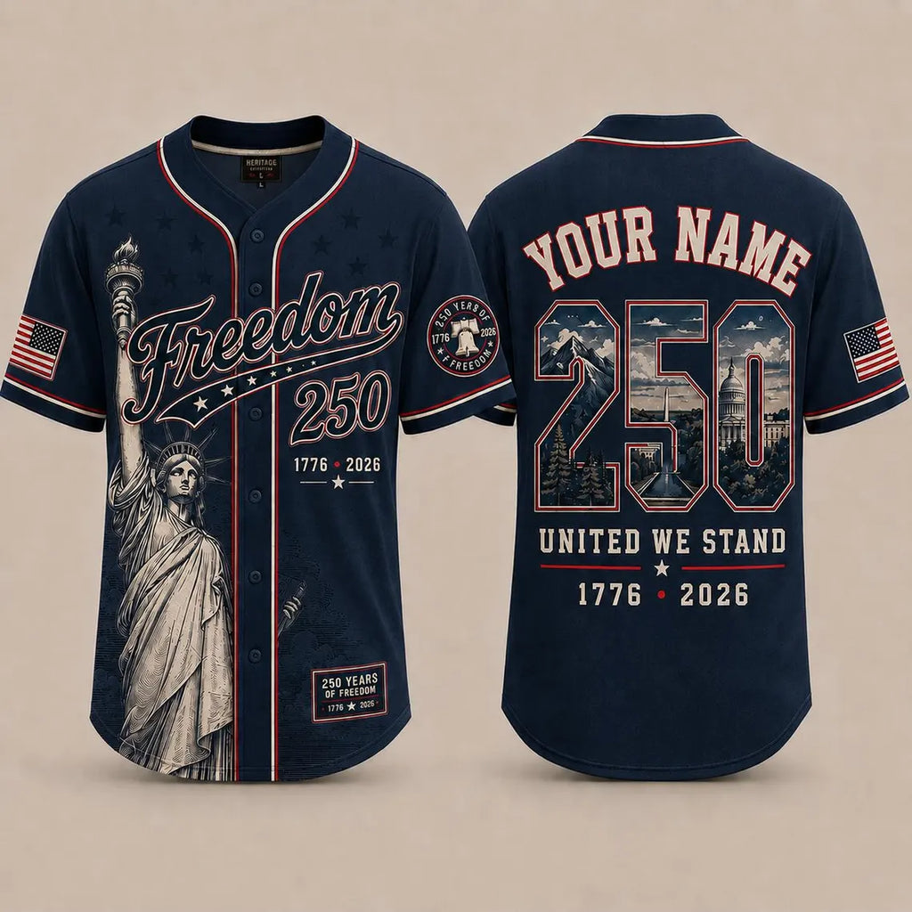 [FREESHIP] 250th Anniversary Printed Jersey Shirt, America 1776 2026 Baseball Jersey, Patriotic 4th of July Shirt, USA Freedom, Independence Day Outfit