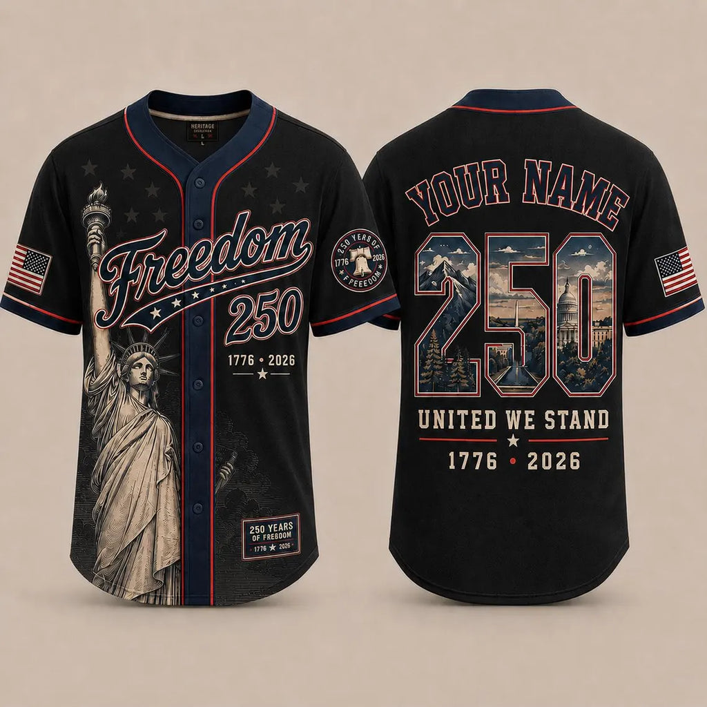 [FREESHIP] 250th Anniversary Printed Jersey Shirt, America 1776 2026 Baseball Jersey, Patriotic 4th of July Shirt, USA Freedom, Independence Day Outfit