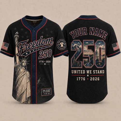 [FREESHIP] 250th Anniversary Printed Jersey Shirt, America 1776 2026 Baseball Jersey, Patriotic 4th of July Shirt, USA Freedom, Independence Day Outfit
