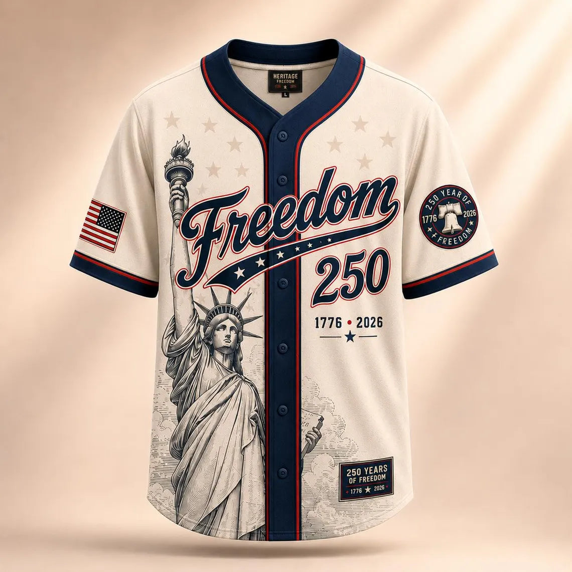 [FREESHIP] 250th Anniversary Printed Jersey Shirt, America 1776 2026 Baseball Jersey, Patriotic 4th of July Shirt, USA Freedom, Independence Day Outfit