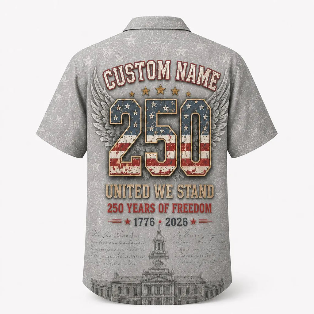[FREESHIP] Custom Americana Hawaiian Shirt, Patriotic USA 250 Year Celebration, Eagle Statue Liberty Print, 4th of July Shirt, Summer Hawaiian Shirt