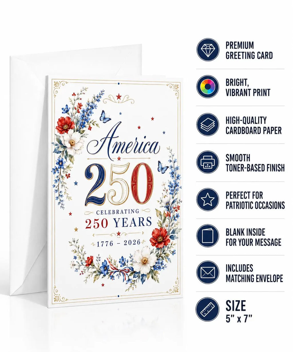 [FREESHIP] 250th Anniversary Greeting Card, America 250 Years Card, 1776 2026 Patriotic Card, 4th of July Card, USA Birthday Card Independence Day Card