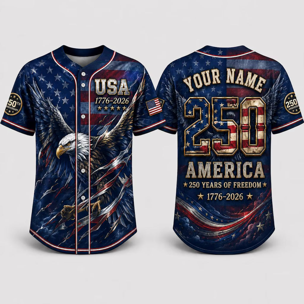 [FREESHIP] USA 250th Anniversary Baseball Jersey, Patriotic Eagle Shirt, 1776-2026 Independence Day Jersey, Custom Name America Jersey